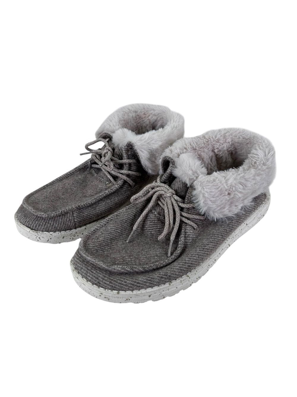 Hey Dude Women's Gray Lace-Up Faux Fur Cuffed Boots